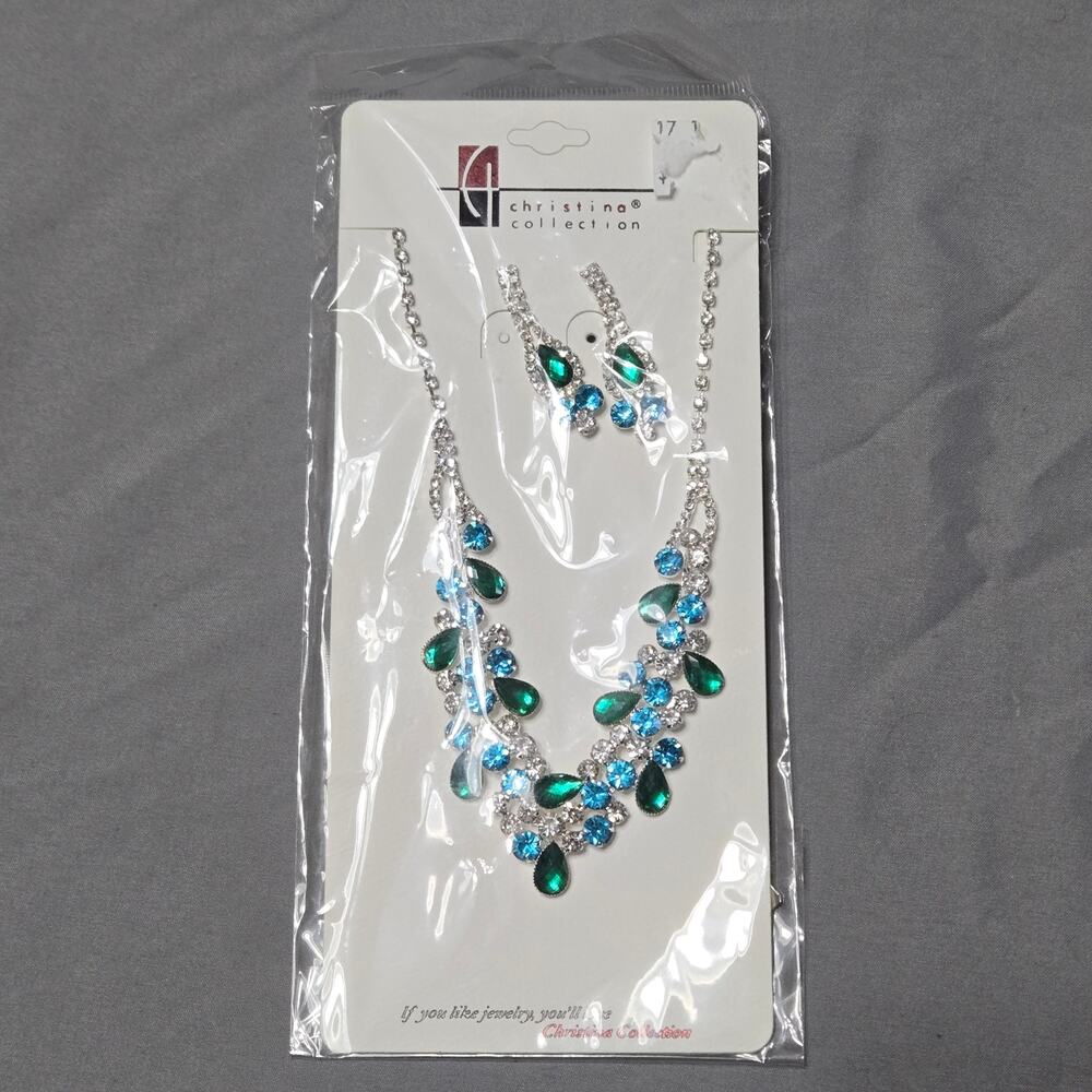 Christina Collection Emerald & Blue Crystal Teardrop Jewelry Set